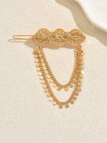 1 chiếc băng đô cài tóc nhiều lớp tua rua đính sequin hình hoa, mạ vàng kiểu Ả Rập, thích hợp cho nữ dự tiệc cưới, lễ hội hoặc các dịp đặc biệt. - Vàng - Xem 4