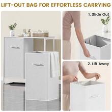 Armario clasificador de ropa extraíble con bolsas removibles, cesto de ropa, 140L (2x70L) con estructura robusta y bolsas que no se deforman para organizar el dormitorio o la lavandería, negro. - Blanco - Ver 3