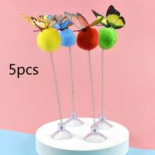 2pcs Random Color Premium Interactive Cat Toy Butterfly Spring-Loaded Suction Cup Teaser Wand, Durable Fabric For Interactive Self-Play, No Batteries Required, Suitable For All Breeds, Pet Entertainment Fun Design Battery-Free Cat Spring Ball Toys - Multicolor - View 7