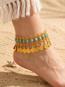 1pc Bohemian Style Coin Tassel Pendant Body Chain Waist Chain Anklet Set, Suitable For Women's Beach Vacation, Party Wear Sexy Jewelry - Waist Chain - View 6