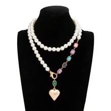 Layered Beaded Vintage Heart Necklace Jewelry - Platinum - View 12