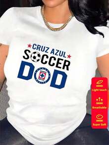 Women's Cotton T-Shirts. Short-Sleeved T-Shirt For Women, Round Neck, Loose Fit, Casual And Versatile, New CEMENTO CRUZ AZUL Print, Ideal As A Base Layer, Soft Fabric With Good Coverage. - 白色 - 4 - 查看 2