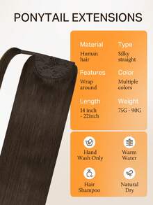 Extensiones de Coleta Invisible DOORES, Fáciles de Instalar, 100% Cabello Humano, Liso, 14-22 Pulgadas, 75-90g, Cabello Remy de Alta Calidad, Con Clips, Aspecto Natural y Tacto Suave - S2A - Ver 2