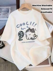 Women's T-Shirt With A Cool And Fun Graphic Print - Relaxed Fit, Short Sleeves, Crew Neck, Casual And Breathable Summer Top For Everyday Wear And Parties, Machine Washable, Women's T-Shirts, Women's Clothing - 白色 - 查看 6