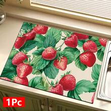 1 pieza Felpudo absorbente con estampado de fresa para secar platos, felpudo absorbente para mostrador de máquina de espresso, felpudo absorbente para fregadero, felpudo absorbente suave para grifos, felpudo absorbente para tazas de fregadero, accesorios de cocina y baño - Multicolor - Ver 15