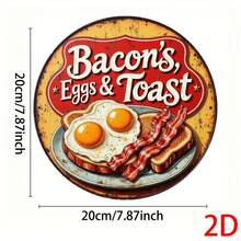 2D Flat - Round Iron Wall Decor, Adopting Retro Design, Pattern Of Bacon, Egg And Toast. Suitable For Cafes, Restaurants, Bars, Kitchens And American Dining Spaces - A - View 7