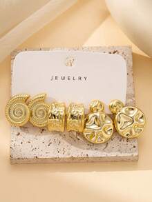 2/6/18PCS Gold European & American Geometric New Style Cross-Border Fashion Women's Jewelry Earring Set. Suitable For Daily Wear, Travel, Vacation, Dating, Evening Party. Versatile Fashion Jewelry Earring Set For Gifts. - Gold - View 3