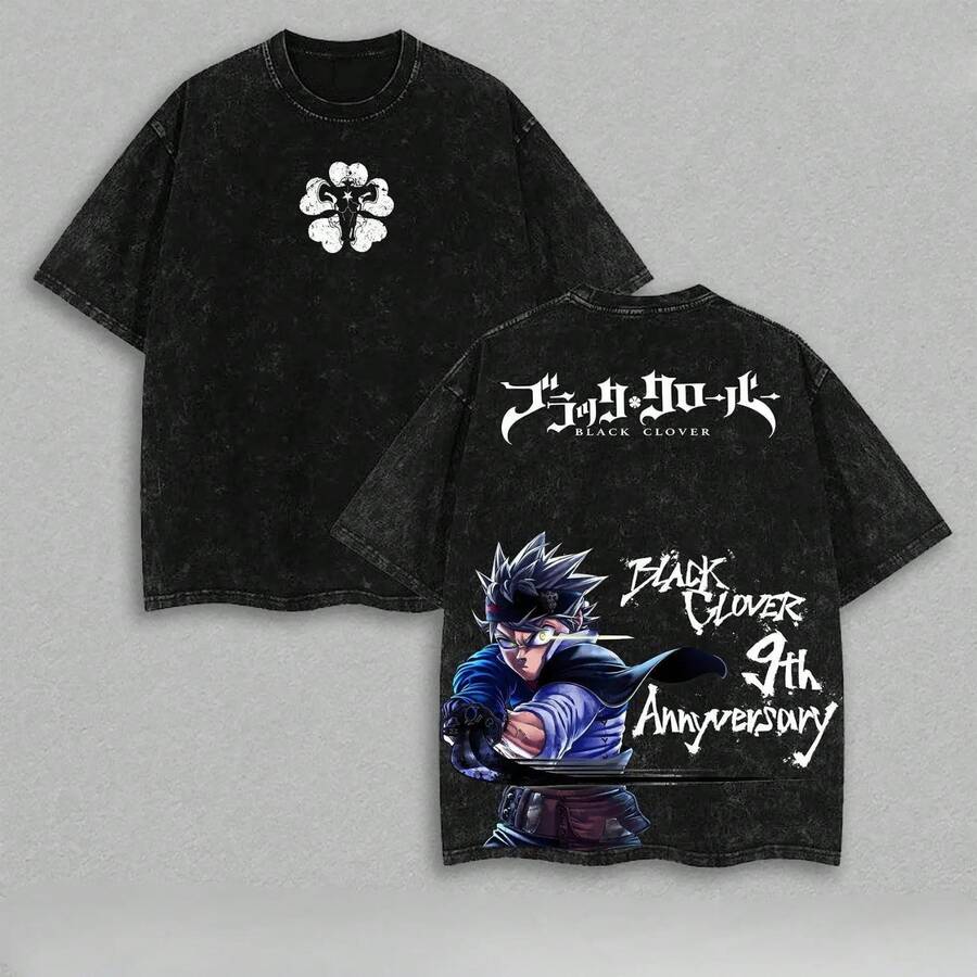 Camisetas de hombre de algodón, album del Mundial 2026, Black Clover, 9º aniversario de Asta, Y2K, Manga, Camiseta gráfica de gran tamaño, Vintage clásica, Casual, Doble estampado, Lavado ácido, Cuello redondo, Camiseta de algodón, Ropa unisex de estilo urbano, Mercancía de anime japonés, Regalos para fans, Mundial 2026 cruz azul - Negro - Ver 1
