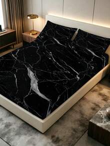 3pcs Marble Texture Pattern Fitted Sheet Set (Including Pillowcase), Soft & Breathable Bedding Set Suitable For Spring Room Decor, Applicable For Home, Hotel, Bedroom - Multicolor - View 12