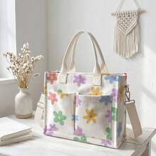 A Large-Capacity Multi-Purpose Tote Bag It Also Features A Unique Colored Flowers Print Pattern. - It Strawberry Be Used As A Shopping Bag, A Handbag Or A Shoulder Bag. This Large-Capacity Thick-Threaded Tote Bag Is Lightweight And Has A Soft Texture. - Multicolor - View 8