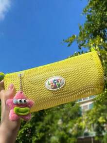 1pc Dopamine Booster Transparent Mesh Pencil Case, Large Capacity Stationery Bag, High-Aesthetic Round Storage Pouch - Multiple Styles - View 8