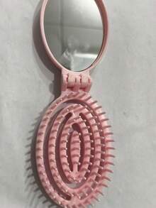 1pc Foldable Cream Color Comb With Built-In Mirror, Portable Mini Hair Brush - One Size - View 12