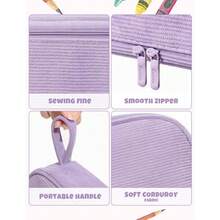 SUNEE - Bonito estuche para lápices gran bolsa de tela de pana suave con cierre bolsa para lápices Kawaii almacenamiento y organizador de papelería suministros escolares para adolescentes - Morado suave - Ver 5