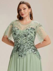 EVERPRETTY Vestido de noche largo formal elegante para mujer talla grande con patchwork de lentejuelas, gasa, lentejuelas y bordado, adecuado para baile de graduación, fiesta de noche, boda - verde menta - Ver 5