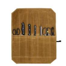 Bolsa de rollo para cuchillos de chef de lona encerada | Funda protectora de múltiples ranuras para herramientas de cocina profesionales y almacenamiento de cubiertos - Bolsa de almacenamiento de viaje con fijación segura de cuchillas & Caja de almacenamiento multifuncional - Multicolor - Ver 3