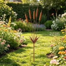 Rustic Rusted Metal Cattail Garden Decor - Yard Ornament. This Rusted Metal Cattail Stake Will Add Natural Charm To Your Garden. - A - View 8