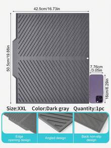 1 Pc Silicone Dish Drying Mat - Foldable, Heat-Resistant, Multi-Purpose Kitchen Draining Pad, Suitable For Dishes And Utensils,Non-Slip Kitchen Mats For Sink Side, Natural And Hygienic Kitchen Essential For Home And Kitchen Room Decor, Part Of Your Cozy Fall& Winter Styles And Christmas Decorations - Dark Grey - View 33
