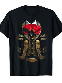 Men's Funny Mariachi Shirt - Black Shirt With Red Bow Tie, Gold Details - Mexican Charro Suit For Mariachi Bands, Theme Parties, Costume Events - Adult Sizes - Easy-To-Wear Cultural Attire, Festive Clothing - 黑色 - 查看 7