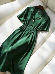MEXFranclia Vestido de línea A elegante e intelectual con efecto de drapeado en verde apagado, combínalo con accesorios metálicos para un look sofisticadoMEX KAWN - Verde - Ver 3