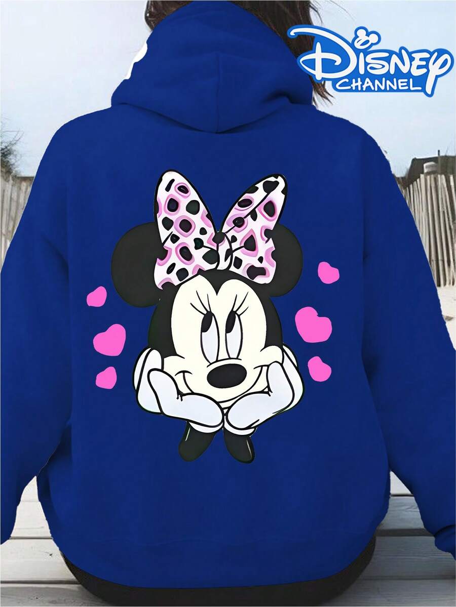 Disney Cute Minnie Mouse Heart Print Hoodie, Women's Hoodie, Men's Hoodie,Fathers Day Gift,Fourth Of July,Disney Collaboration - 藍色 - 查看 1