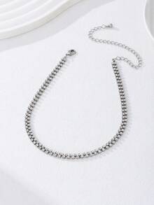 1pc Fashionable Luxury Double-Row Glass Rhinestone Shiny Faux Gemstone Choker Necklace, Elegant For Women's Daily Wear, Party, Outing - Rhinestone Necklace - View 4