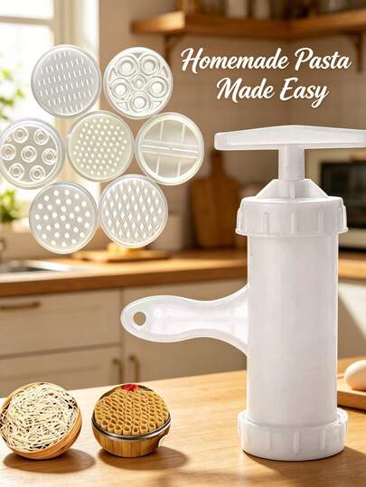 7-In-1 Manual Pasta Maker With 7 Molds, Can Make Spaghetti, Fettuccine, Linguine, Etc. Includes Vegetable Juicer And Plastic Noodle Maker For Home Use