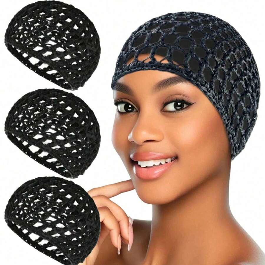 Handmade Crochet Hollow Flat Yarn Hair Net Cap, Multi-Functional Fashion Sleep Hair Care Cap, Fashion Hair Accessory, Perfect Gift For Friends, Mother's Day And Party - Multicolor - View 1