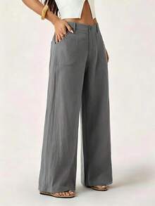 SUN 100% Washed Cotton Low Waist Straight Pants Linen Pants For Women Pants For Summer Cotton Pants Women Wide Leg Pants Women Pants For Summer, Fall, Fall Clothes For Women Pants For Summer - màu xanh lá - Xem 2