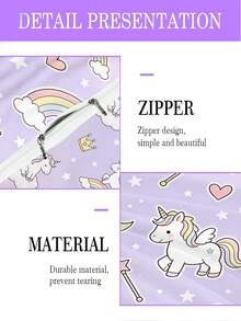 2/3PCS Juego de funda nórdica con estampado de unicornio púrpura, juego de ropa de cama tamaño individual, doble, king y queen, juego de ropa de cama con estampado dulce para niñas, niños y adolescentes 1 funda de edredón + 1/2 fundas de almohada para uso en todas las estaciones con cierre de cremallera (sin relleno) - Multicolor - Ver 6