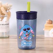 1pc Sweet Rabbit Cartoon Straw Cup Set - Blue & Pink Color Design - Leak-Proof & Splash-Proof Party Cup - Summer Essential Cold Drink Cup - Suitable For Birthday Party, Back To School, Picnic - Cute Rabbit Theme - View 9