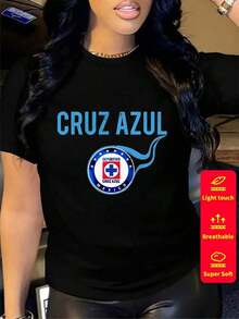 Women's Cotton T-Shirts. Short-Sleeved T-Shirt For Women, Round Neck, Loose Fit, Casual And Versatile, New CEMENTO CRUZ AZUL Print, Ideal As A Base Layer, Soft Fabric With Good Coverage. - 白色 - 4 - 查看 7