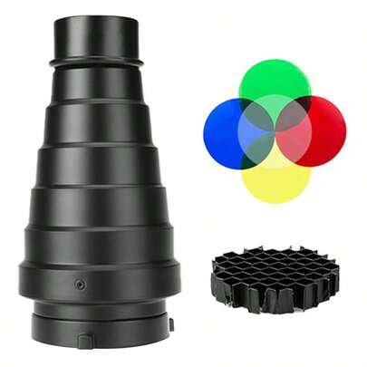 23cm Metal Constant Light Snoot, Photography Studio Pig Mouth Spotlight With Honeycomb And Color Temperature Filter, Bowens Mount Accessory