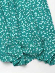 de gasa con cintura alta y línea A con estampado floral diminuto para mujer, atuendo casual para exteriores y vacaciones - verde menta - Ver 5