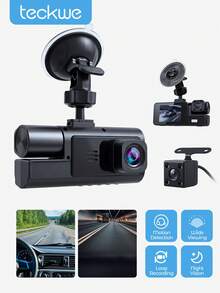 Teckwe 1080P Full HD 3-Channel Dash Camera For Vehicles, Triple Lens Car Dash Cam With Night Vision, Loop Recording, Motion Detection, Wide View, 24h Parking Monitor - C309 - View 1