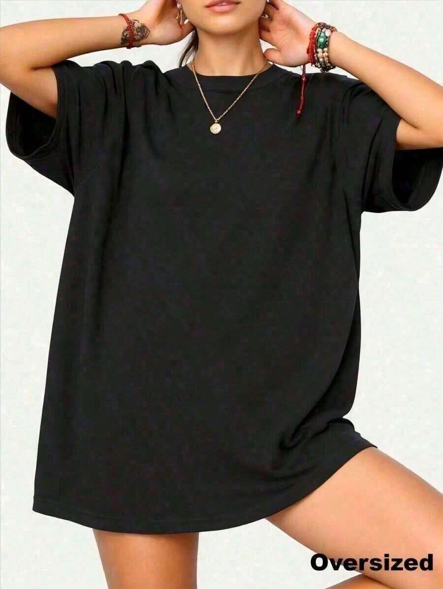 1 Women's Short Sleeve Crew Neck Loose Fit T-Shirt For Spring/Summer - Comfortable Loose Cotton T-Shirt With Vintage And Urban Style - Casual Summer Vintage Print Cotton T-Shirt, Suitable For Couples, 100% Cotton, Summer Top, 180g 100% Cotton - 黑色 - 查看 1