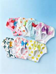 7件組可水洗狗狗生理短褲，可愛寵物印花，吸水重複使用防漏小狗尿布，適用於小型中型犬 - 彩色 - 查看 5