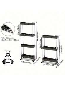 1pc 3/4-Tier Slim Mobile Storage Cart, Bathroom Movable Storage Rack, Multi-Functional Storage Shelf, Bathroom Gap Storage Rack, Bathroom Accessories - White - View 8