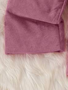 Set de 2 piezas de chaqueta y pantalones de pana suave y cómoda de unicolor para niñas, adecuado para uso al aire libre en otoño/invierno - Rosa - Ver 9