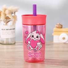 1pc Sweet Rabbit Cartoon Straw Cup Set - Blue & Pink Color Design - Leak-Proof & Splash-Proof Party Cup - Summer Essential Cold Drink Cup - Suitable For Birthday Party, Back To School, Picnic - Cute Rabbit Theme - View 6