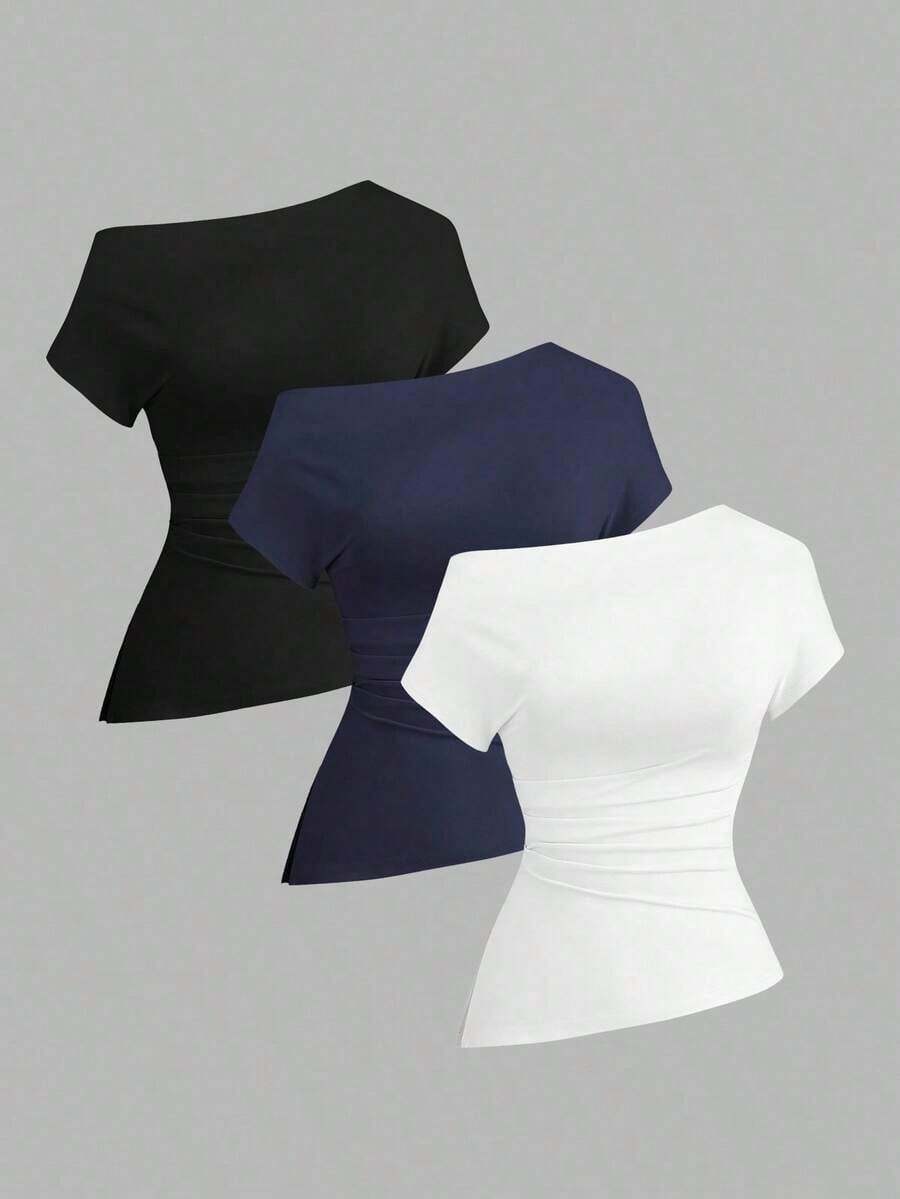 Camiseta casual asimétrica de hombro para mujer - Multicolor 11 - Ver 1