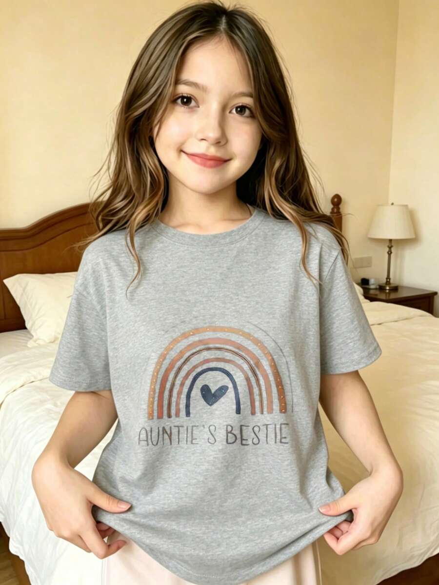 Heart Design Printed T-Shirt For Children - 灰色 - 查看 1