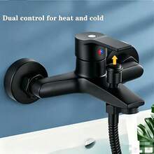 Grifo de baño de pared de aleación de zinc con doble salida y una sola manija para agua caliente y fría, color negro - grifo de bañera - Ver 2