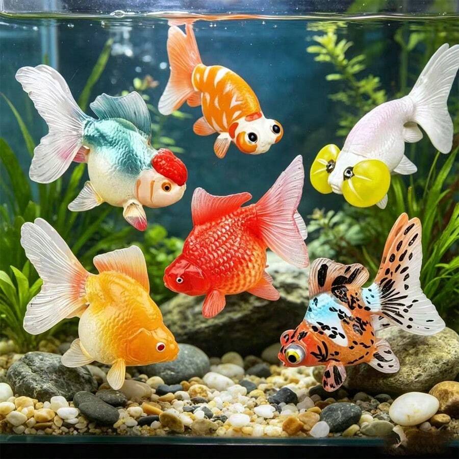 2.36-3.15 英吋長逼真鍛造燕尾金魚、泡泡眼獅頭金魚模型、迷你金魚錦鯉、海洋主題靜態裝飾、無底座 PVC 雕像、非常逼真的魚缸裝飾 - 多色 - 查看 1