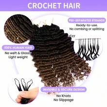 Boho Braids Miracle Knots Hair Human Crochet Hair WATER  Curly 18 Inch 125g Ombre Feather Crochet Human Hair For Women Pre-Separated Invisible Wet And Way Crochet Hair Extensions 1B/27# - 根根分明與漸層 - 查看 2