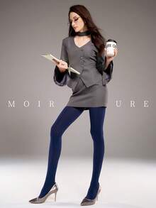 MOIRÉALLURE 1Pair Solid Color Suitable For Daily Life Basic Tights - Navy Blue - View 2