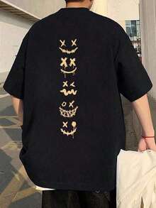 Casual T-shirt med grafiskt tryck och rund hals, korta ärmar för vår/sommar. - Svart - Visa 1
