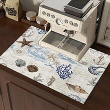 1pc Ocean Creature Pattern Absorbent Dish Drying Mat, Espresso Machine Countertop Absorbent Mat, Sink Drain Mat, Soft Faucet Absorbent Mat, Sink Cup Mat, Kitchen & Bathroom Accessories - Multicolor - View 10