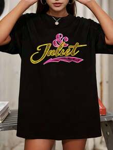 & Juliet Musical Logo Retro Neon Style Oversized Graphic T-Shirt - Black - View 6