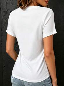 Unique Garment, Smile Letter Small Flower Series, Family Clothing, Matching Series For Sisters, Women's Summer Casual Sports Style Top, Retro Print Style, Short Sleeve Round Neck T-Shirt, Available In Various Colors. - 白色 - 查看 2