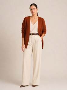 Women's Basic Longline Cardigan, Fang Knit, Long Sleeves, Autumn/Winter - 紅陶 - 查看 4